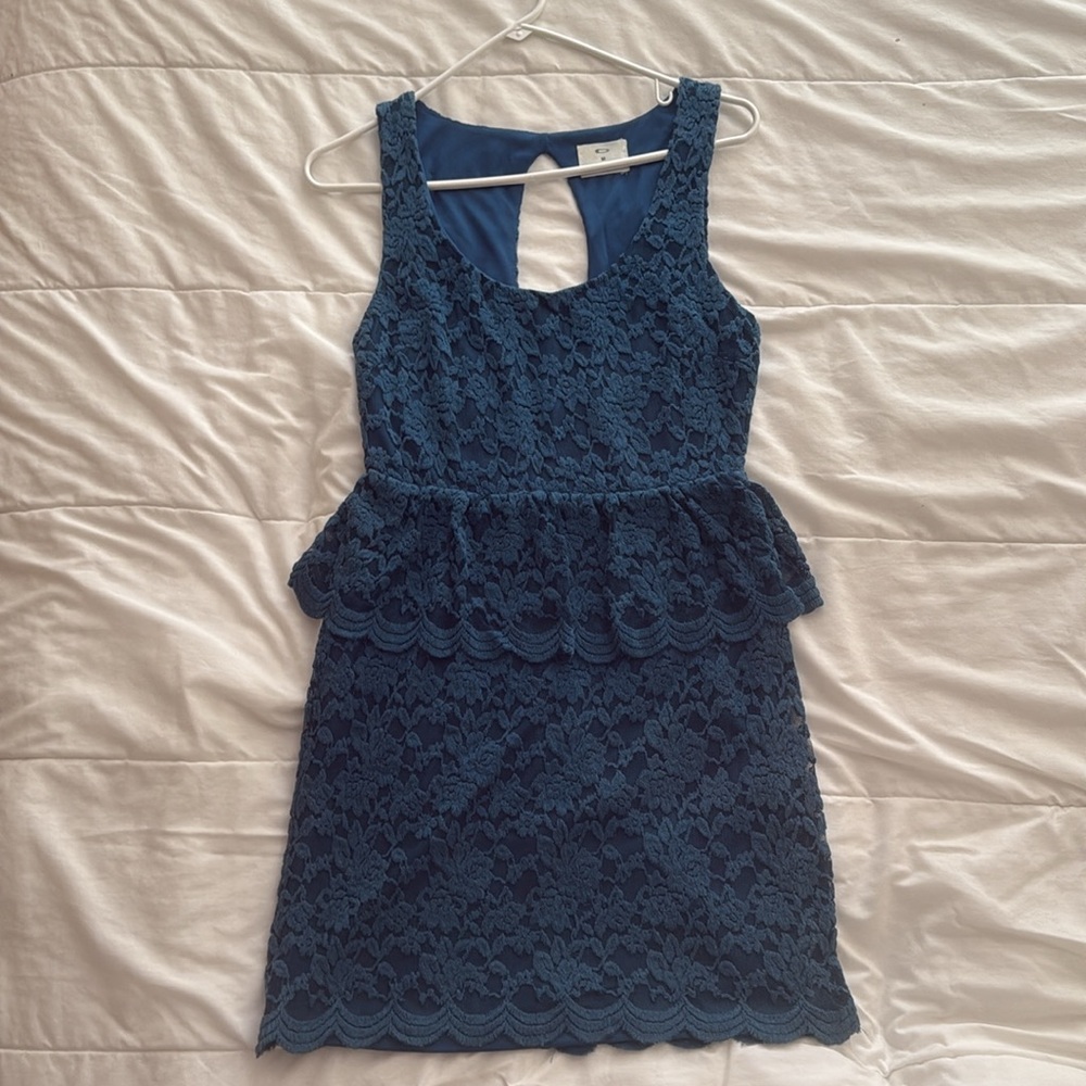Urban Outfitters Pins and Needles Peplum Mini Dress Blue Lace Medium